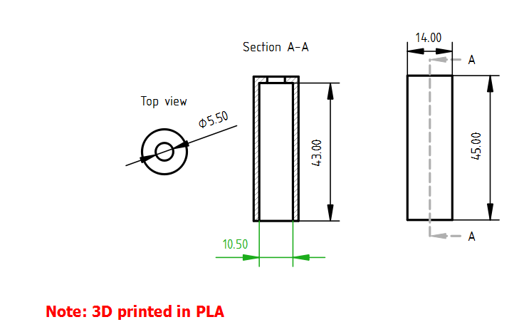 Drawing of AAA to AA adaptor